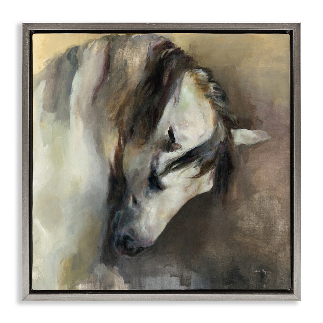 Stupell Industries Classical White Horse Framed Floater Canvas Wall Art Design by Marilyn Hageman